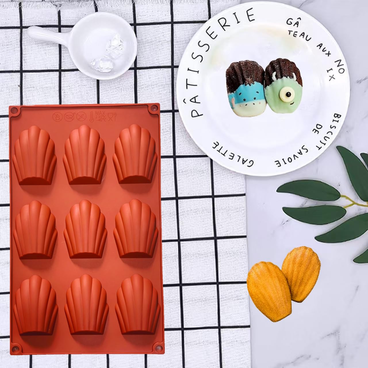 För madeleine-bakplåtar , 4 9- -kaksformar i silikon med non-stick-beläggning, snäckformade madeleineformar