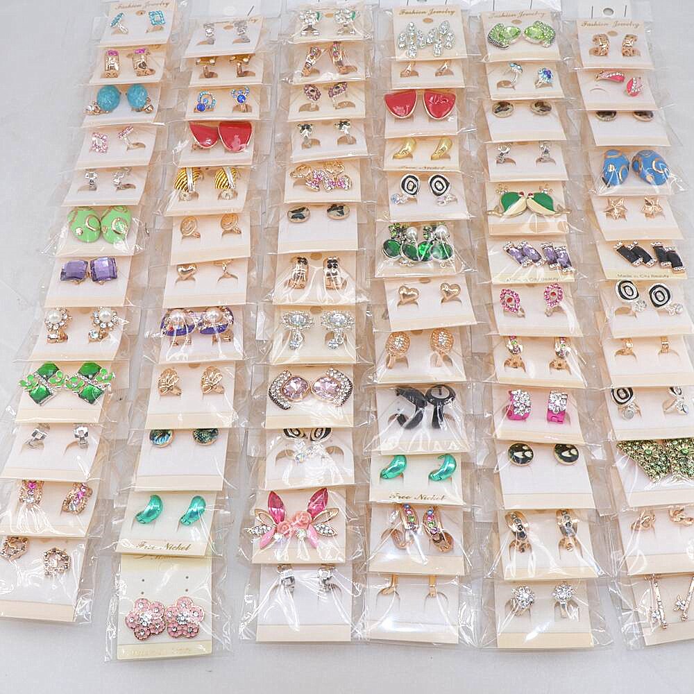 Women's 30pairs/lots Crystal Stud Jewelry Earrings European and American Mix Style