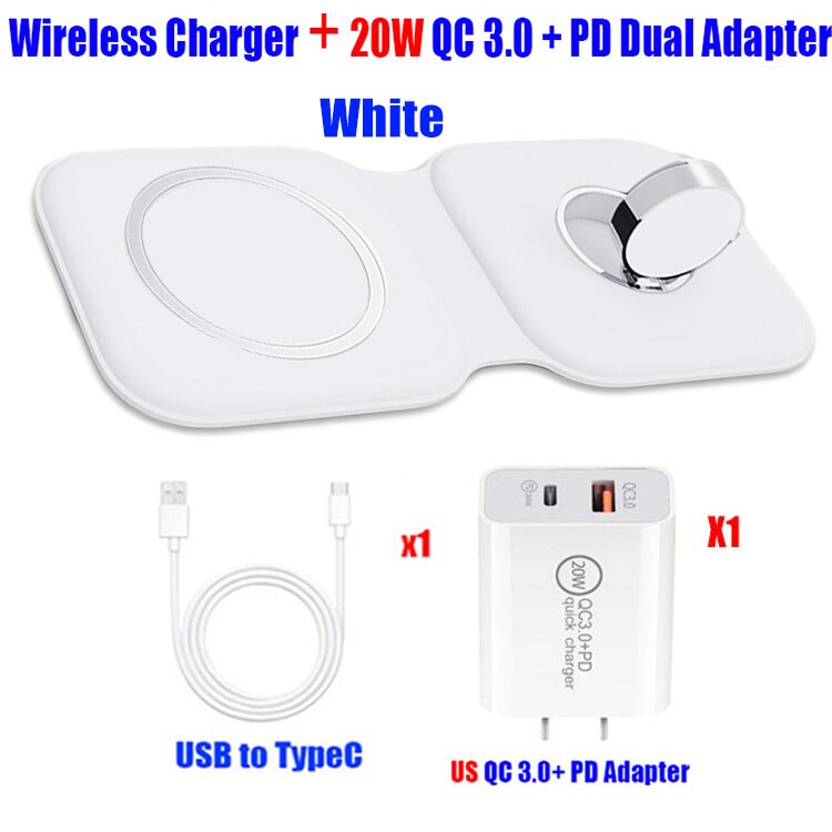 Qi 15W Draadloze Snelle Opladen 2in1 Magnetische Veilig Duo Oplader Voor Iphone 12 Pro Max Dock Voor Apple Horloge airpod Voor Iphone 11: Add US Plug WT