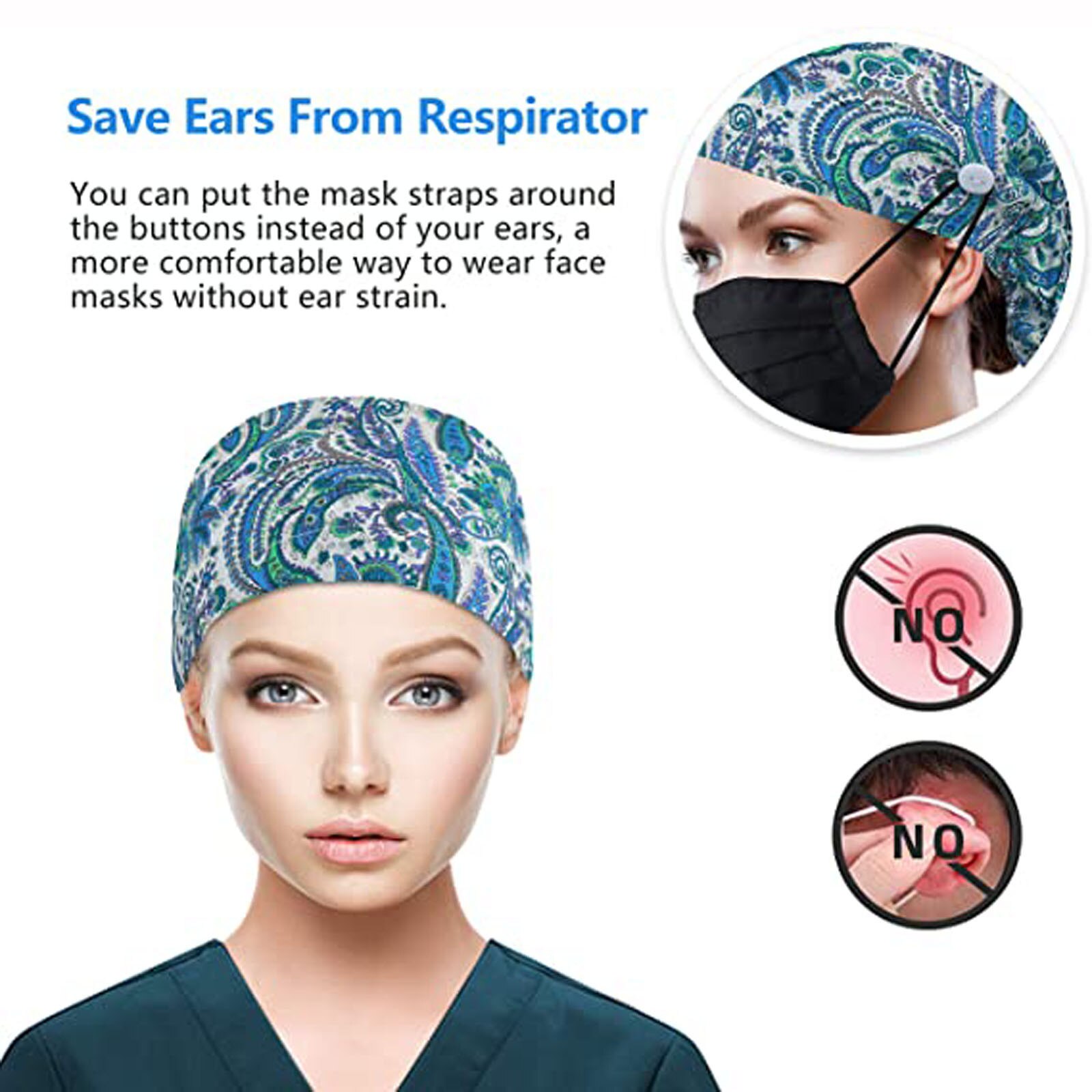 Einstellbare scrubs frauen Unisex Druck Baumwolle Peeling Hut Schönheit Salon Arbeiten Caps Krankenschwester Hut Elastische Krankenschwester Zubehör #3s