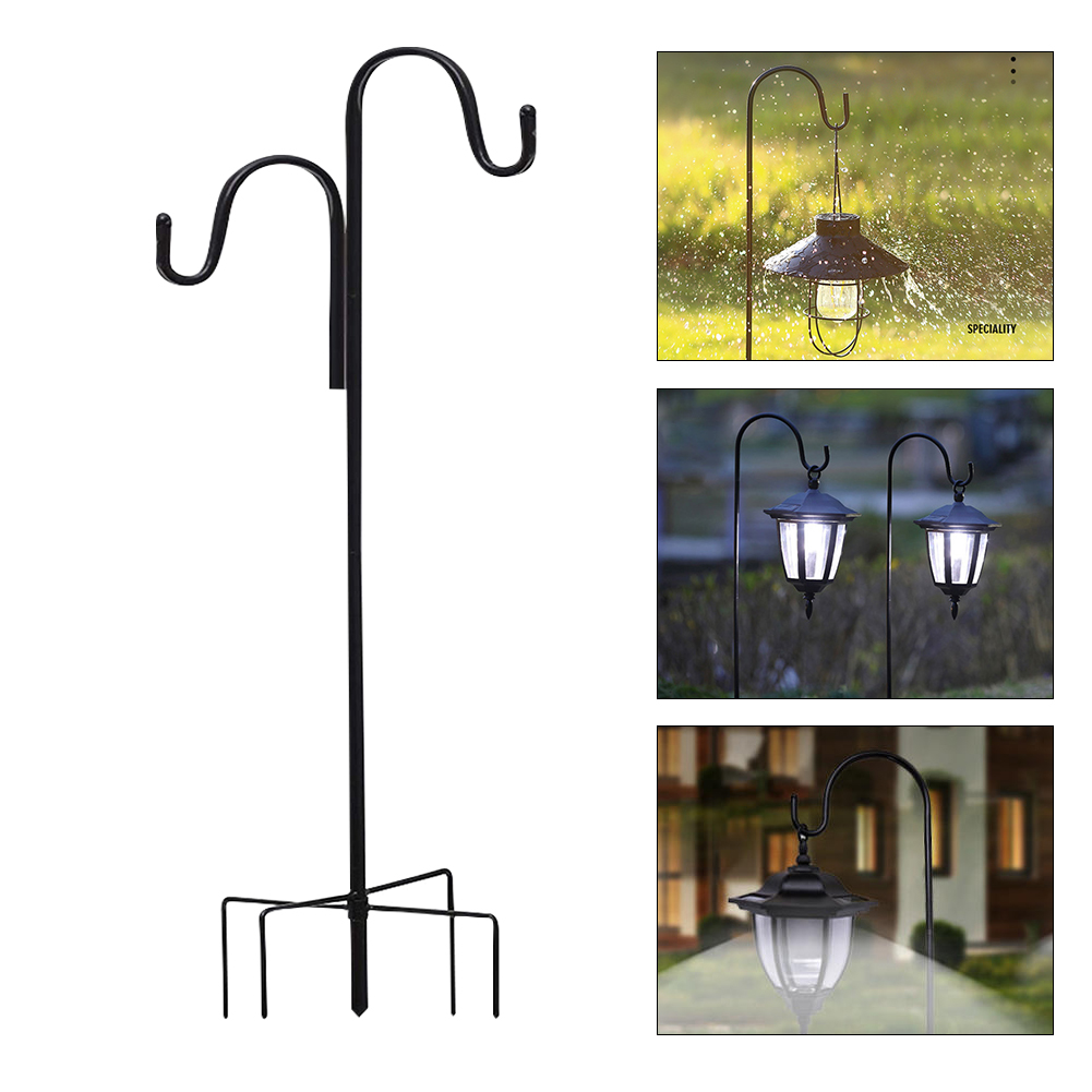For Lantern Home Decor Shepherd Crook Hook Adjustable Height Courtyard Iron Outdoor 4 Prong Garden Stake Durable Practical