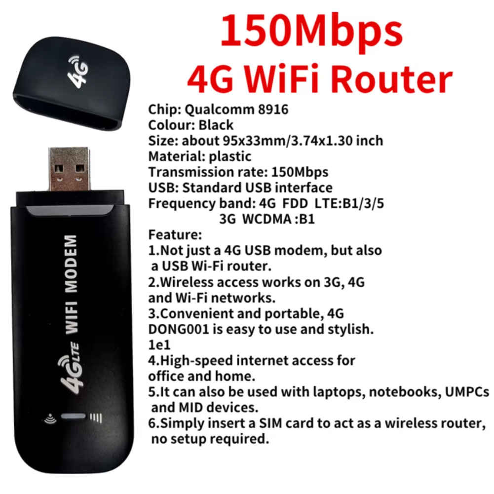4G Mobile WIFI Router 150Mbps 4G LTE Wireless USB Dongle Modem Stick Sim Card Pocket Hotspot WiFi Broadband for Home Office