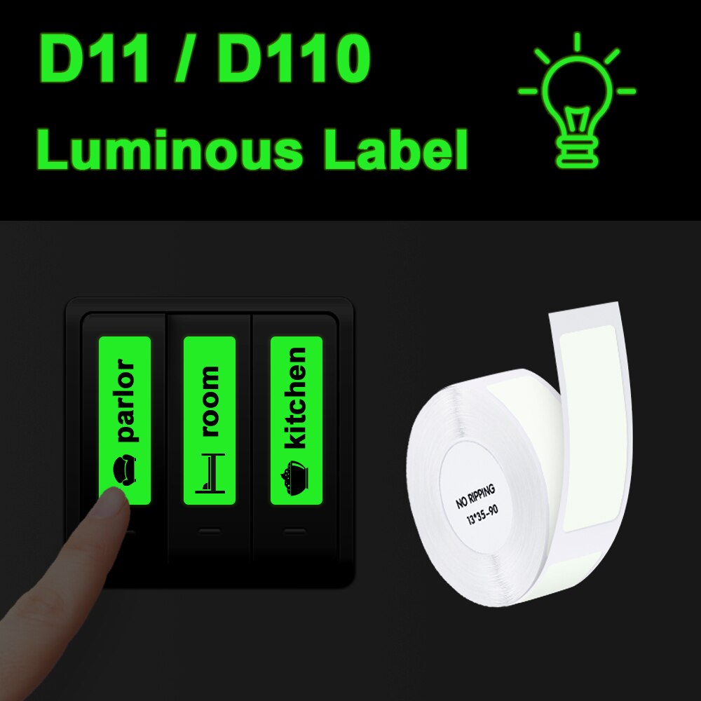 Niimbot D11 D110 Transparent Label Sticker Waterproof D11 White Printing label Luminous Label for NIIMBOT D11 Label Machine: Luminous Label