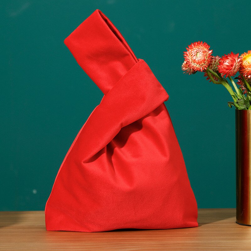 Autunno inverno retrò velluto borse da donna borsa da polso con nodo a barra borsa da trasporto semplice in stile giapponese borsa per telefono: 7