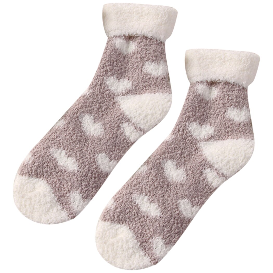 Candy Warm Lady Heart Cute Winter Kawaii Thick Casual Women Socks Fuzzy Fluffy Terry Warm Socks Short Cute Cotton Socks Female: Light Coffee