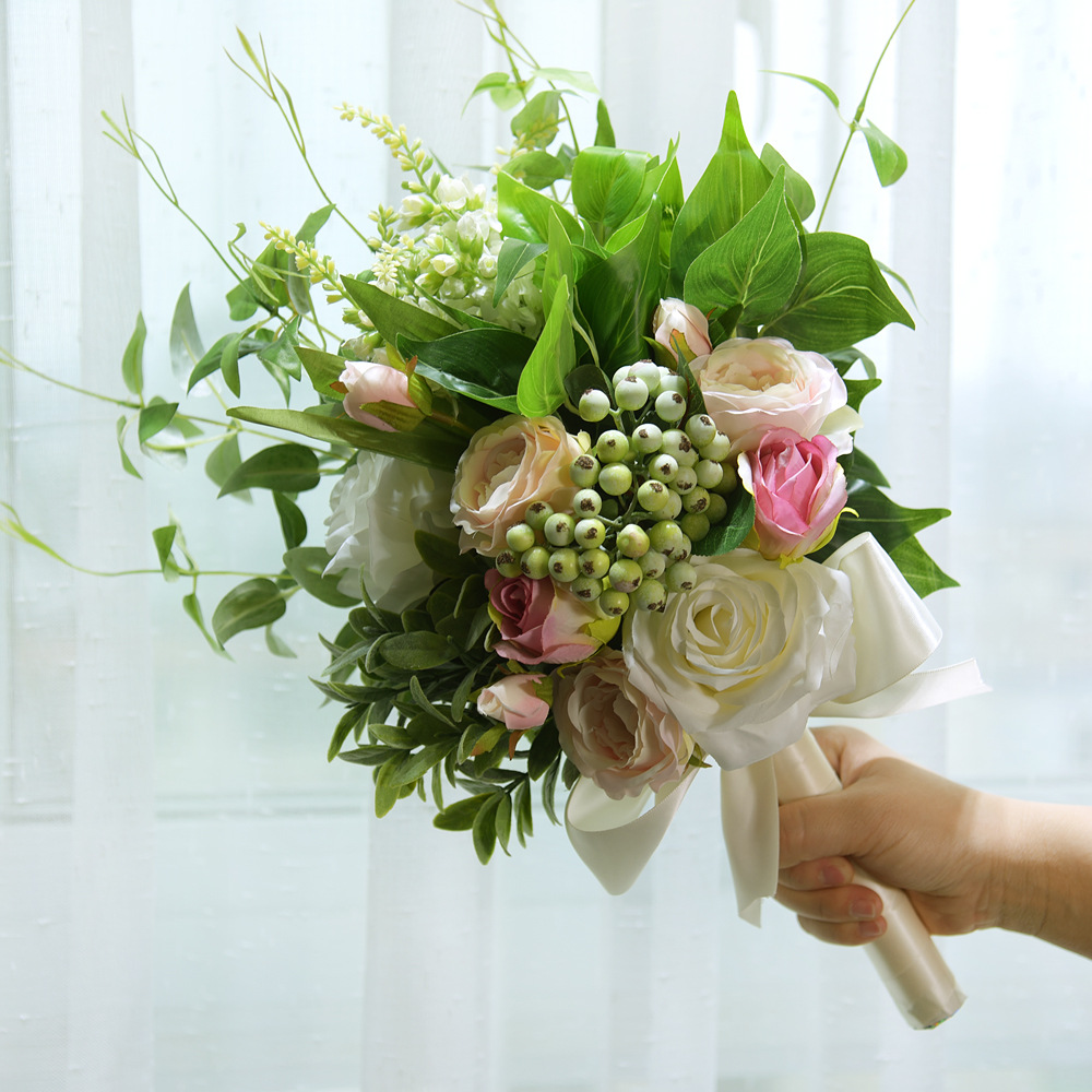 Kyunovia Beautiful Wedding Flowers Green leaves Eucalyptus bouquet Bridesmaid Bouquets Bridal Flower Blush Wedding Bouquet D133