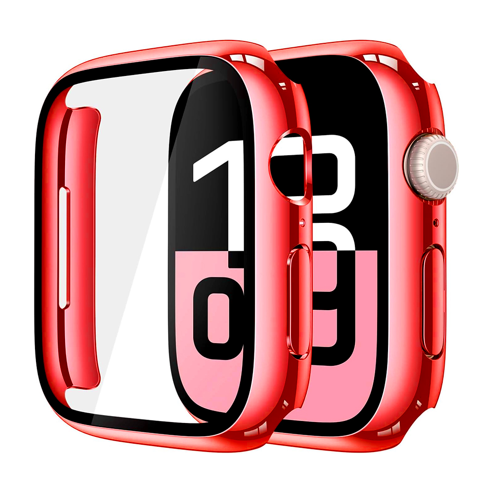 Screen Protector Voor Apple Horloge Case Serie 10 9 SE 8 7 6 5 4 46mm 42mm 45mm 44mm 40 41mm PC Bumper + Gehard Glas iWatch Cover: RED / 2-3.9 Inches