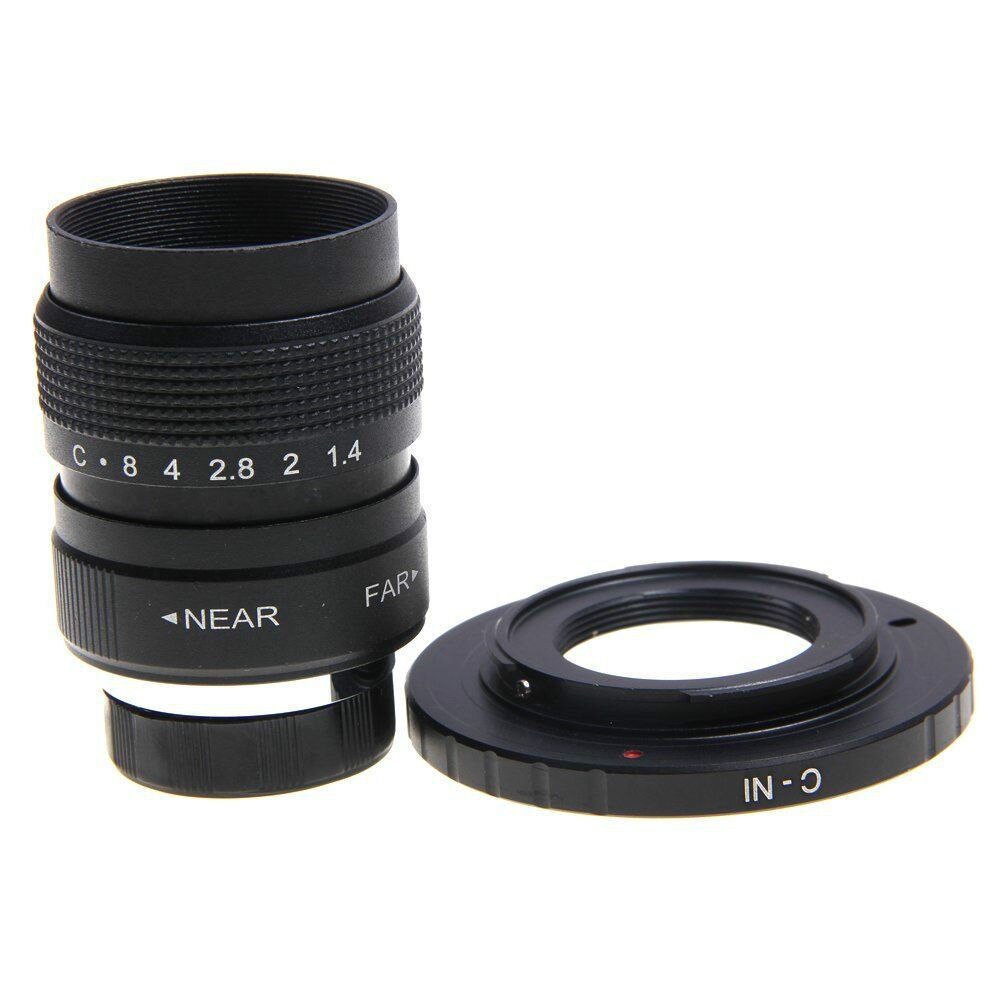 Objectif de film CCTV F1.4 de 25mm + monture C pour Nikon 1 J5 S2 J4 V3 AW1 S1 J3 V2 J2 J1 V1