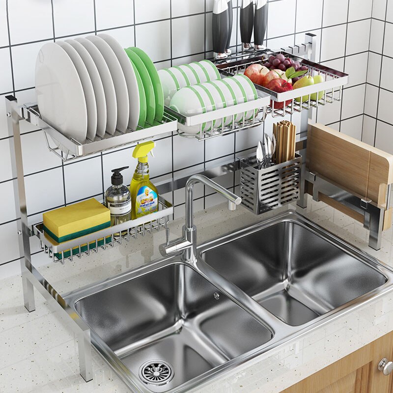 DIY Drain Basket Sink Organizer Stainless Steel Dish Rack Fruit Baskets Dish Drying Rack Organization Shelf Kitchen Accessories