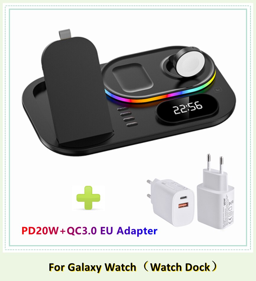 Päivitä nopea langaton laturi  qi 3 in 1 langaton latausasema, joka on yhteensopiva apple airpodin kanssa iphone samsung watch galaxy  s20: Musta galaxy eu pistoke