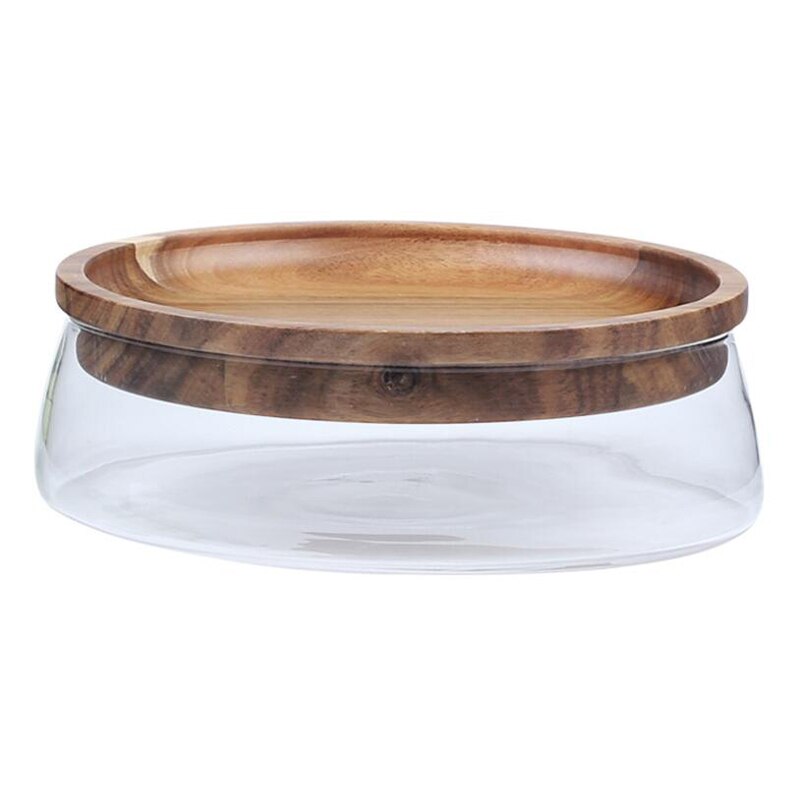 Glass Nuts and Dry Fruits Storage Box Container Double Layer Candy Storage Box with Wooden Lid for Home Kitchen Supply