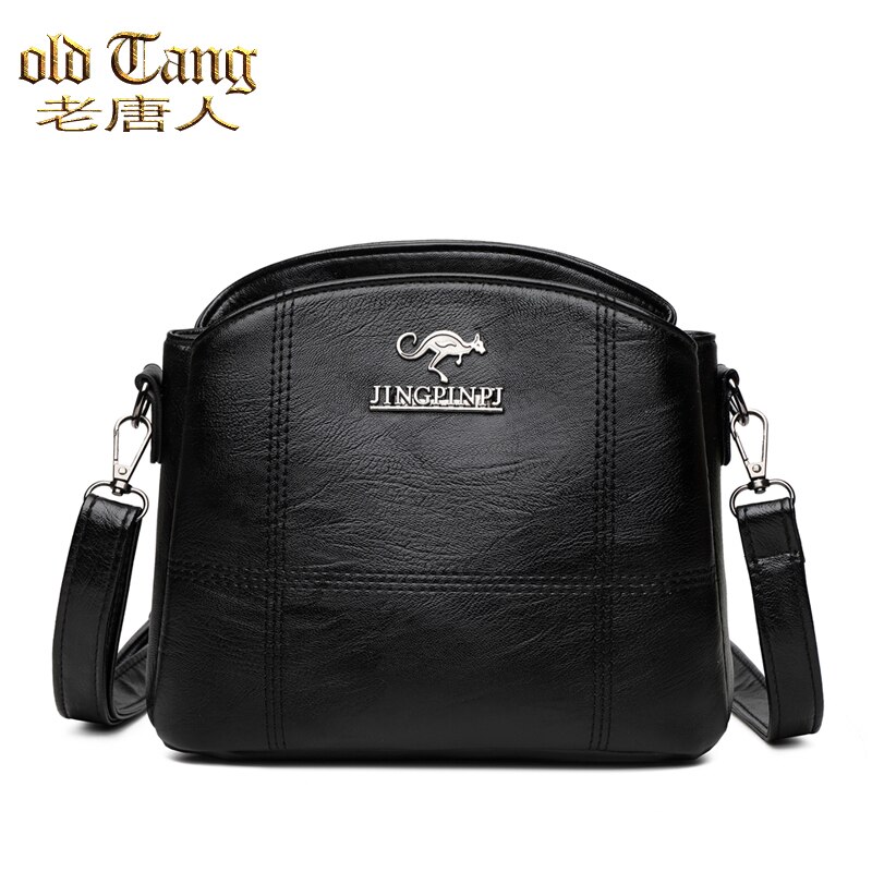 Oude Tang Luxe Effen Kleur Lederen Schoudertassen Voor Vrouwen Casual Beknopte Messenger Bag Sac Epaule