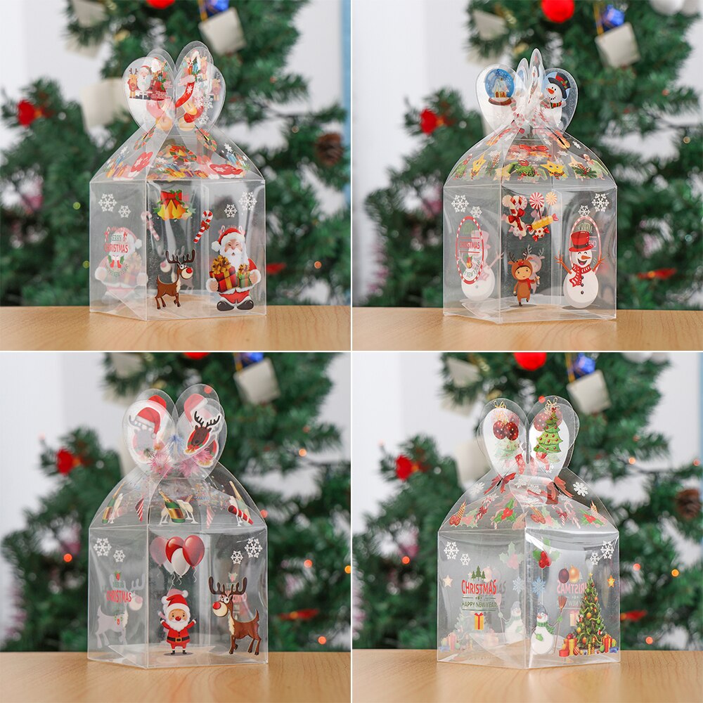 1 Pza PVC caja de dulces transparente muñeco de nieve alce Reno manzana cajas Navidad decoración embalaje suministros para fiestas