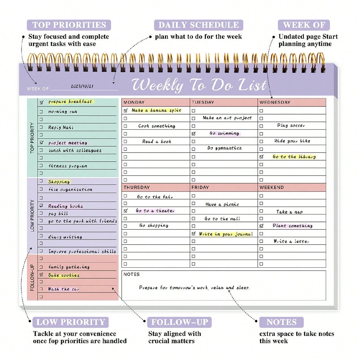 Minimalist Weekly Planner Pad | Undated Schedule Organizer with Habit Tracker & To-Do List | Daily Task Notepad: PURPLE