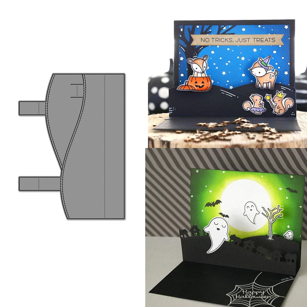 Troqueles de corte de Metal con marco de ventana de hojas de caída de casa de calabaza, troquelado en relieve para hacer tarjetas DIY, suministros para manualidades de álbumes de recortes: Azul oscuro