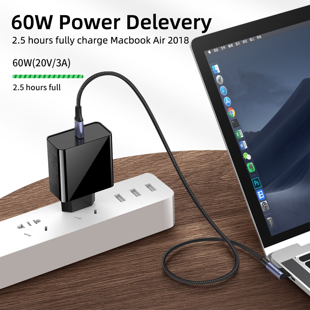 90 grad Ellenbogen USB Typ C zu USB C Kabel für Samsung S10 PD 60W Schnelle Schnell Ladegerät 4,0 USB-C Kabel für Macbook Pro Air USB Kabel