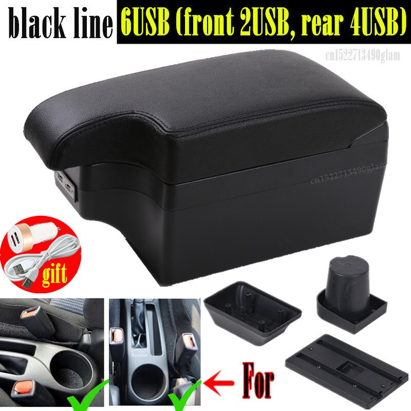 For TOYOTA Yaris armrest For TOYOTA Yaris Vitz Car armrest box car accessories central storage box Retrofit parts with USB: Full set black line