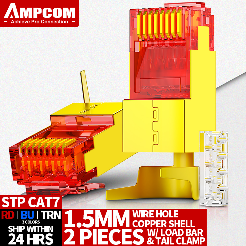 AMPCOM CAT7 RJ45 Connector, Pass Through CAT6A rj 45 Ethernet Plug for CAT 7 Solid or Stranded Network Cable with 1.5mm Load Bar: green / 0.9m