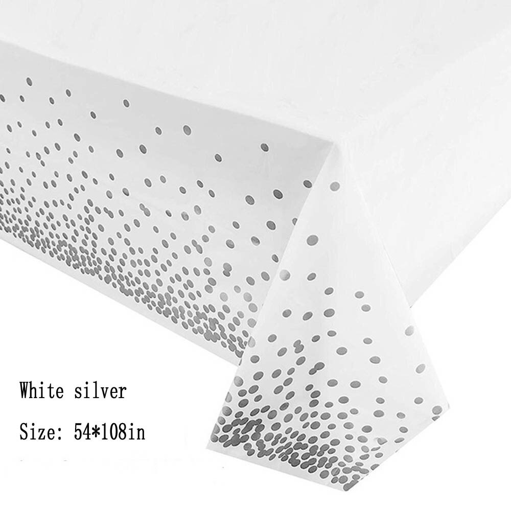 Gelukkige Verjaardag Feestartikelen 54X108 In Roze Stip Confetti Tafelkleed Wegwerp Tafel Cover Bruiloft Decoratie: White Silver