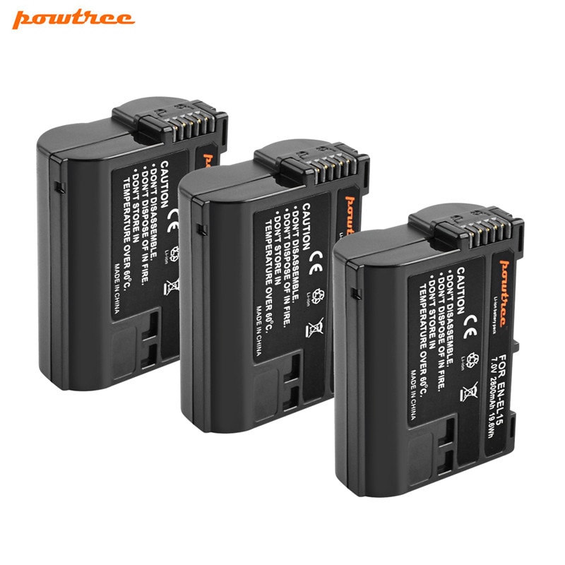 Powtree, batería de cámara EN-EL15 ENEL15 EN EL15 de 2800mAh para Nikon DSLR D600 D610 D800 D800E D810 D7000 D7100 D7200 EN L15: 3 Pack Battery