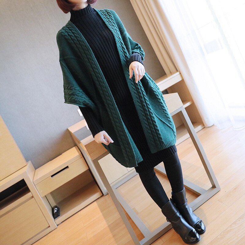 Vinter barselstrøje kvinder tyk strikket cardigan lang sweater efterår løs stor sweater frakke gravid 1661008: 02
