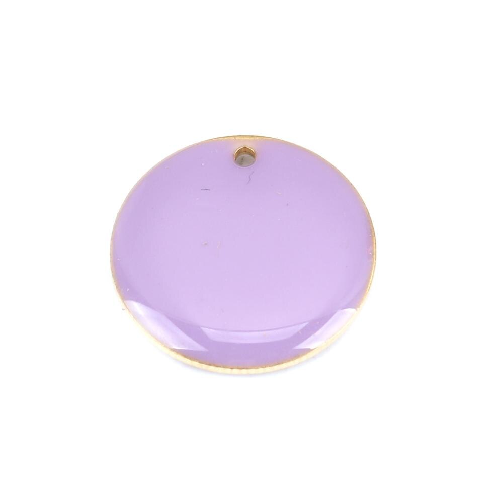 Doreen Box Copper Enamelled Sequins Charms Gold Color Metal Candy Color Round Pendants Jewelry 20mm Dia., 5 PCs: Light Purple