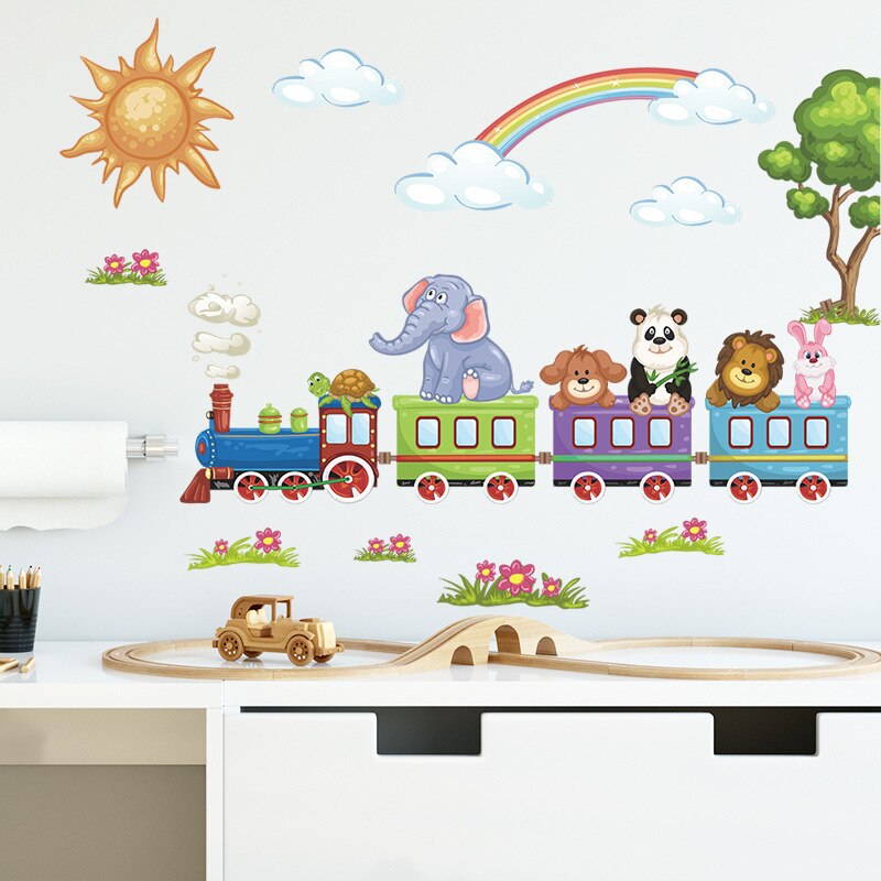 Cartoon Train Cute Animals Removable Wall Stickers Home Decor Art Decals for Nursery Kids Bedroom Baby Bathroom Wallpaper