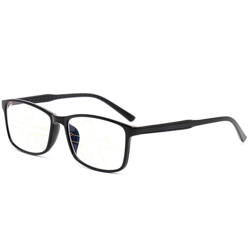 Gafas de lectura progresivas acabadas para hombre, gafas de presbicia fotocromáticas multifocales anti-azules TR, marco completo negro + 150
