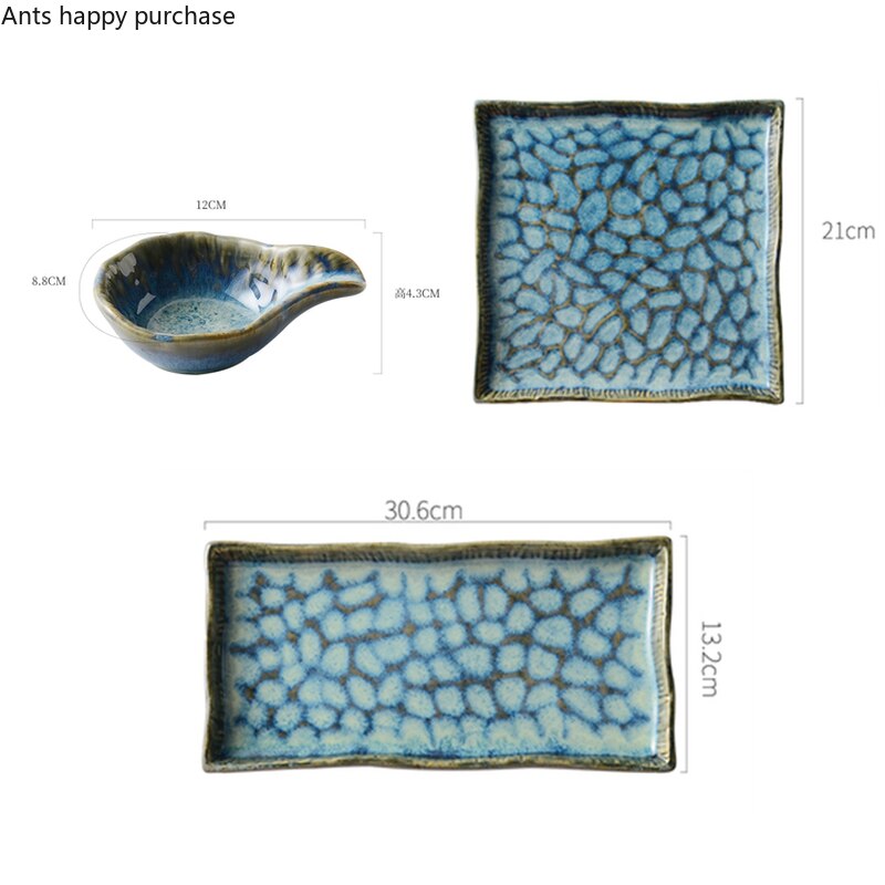 Rectangular Sushi Dish Kiln Turns Blue Ceramic Plate Square Western Steak Plate Home Tableware Dishes Dinner Plates Taste Dish
