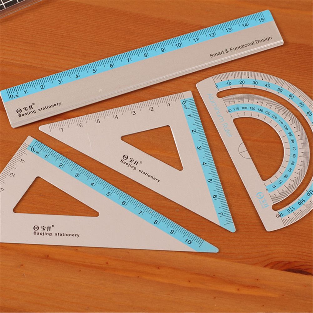 4pcs/set Multi-function Aluminum Alloy Ruler Aluminum Protractor School Office Stationery Supplies Ruler Exam ruler