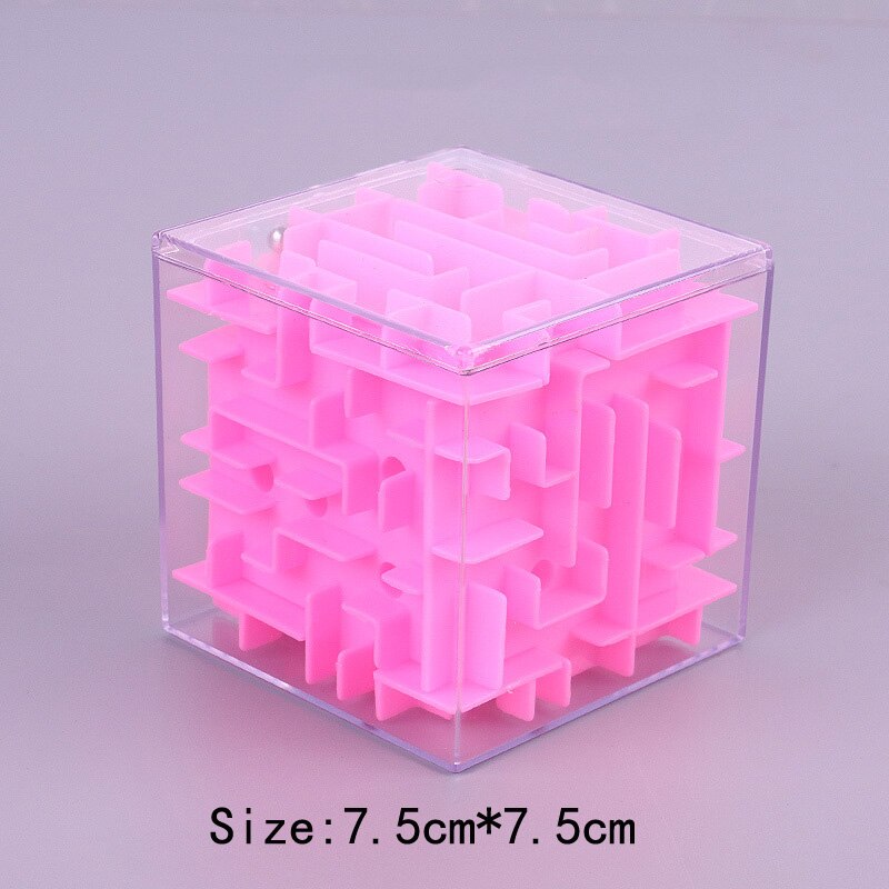 TOBEFU-laberinto 3D de seis caras para niños, cubo mágico transparente, Cubo de velocidad, juego de pelota rodante, laberinto, juguetes educativos: Pink 7.5CM