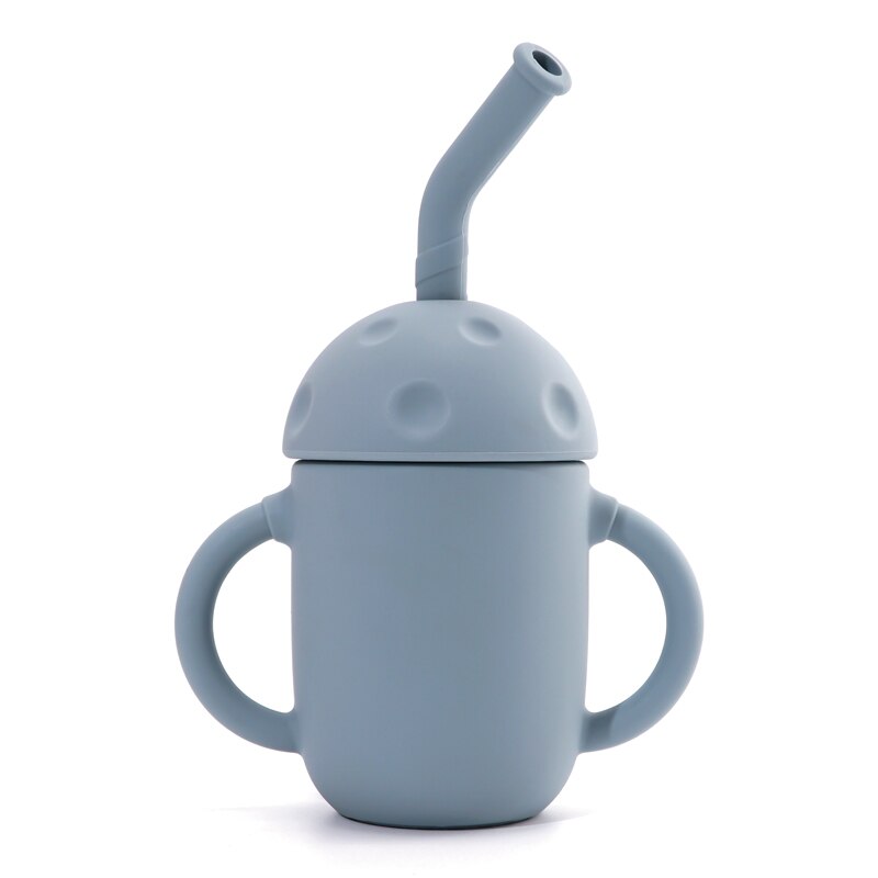 Tasse à champignon en Silicone pour enfants, avec paille, à Double poignée, isolation thermique, en Silicone souple, facile à nettoyer: 004-ether