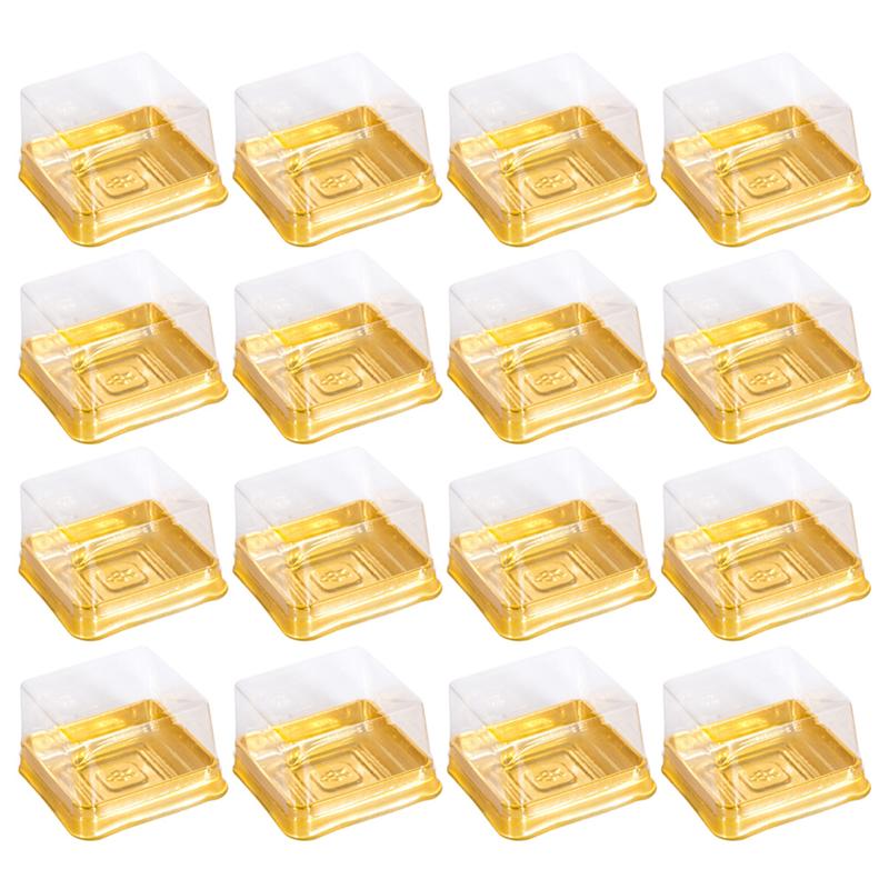 50 Stuks Plastic Vierkante Maan Cake Verpakking Ei-Yolk Bladerdeeg Container Golden Verpakking Mooncake Dozen En Verpakkingen bruiloft: 5.5X5.5X4cm