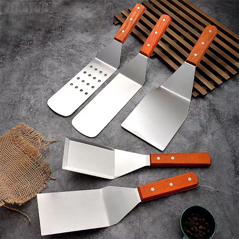 Espátula y raspador de parrilla de acero inoxidable, herramientas de cocina duraderas antiadherentes para barbacoa, pala para Pizza, tortitas, carne, utensilios para barbacoa
