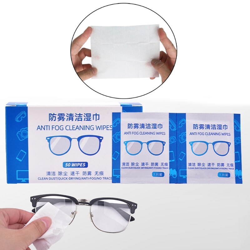 50 Stuks Anti-Fog Doekjes Voor Bril Bevochtigd Antifog Lens Vegen Individueel Verpakt Wegwerp Defogger Lenzenvloeistof Doekjes