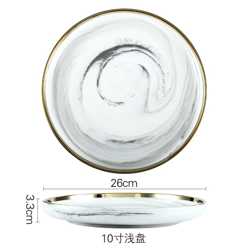 Phnom Penh Marmer Servies Keramische Plaat Thuis Plaat Servies Set Restaurant Decoratieve Servies Ronde Schalen en Borden Sets: 26x3.3cm