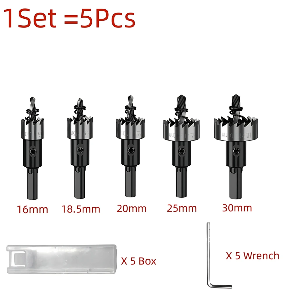 Hss-bor med hårdmetalspids 16mm to 30mm stk. hss-hulsav boreskaft 7mm 10mm hss-hulsavskærer med hårdmetalspids metalsav kopbor: Hvid