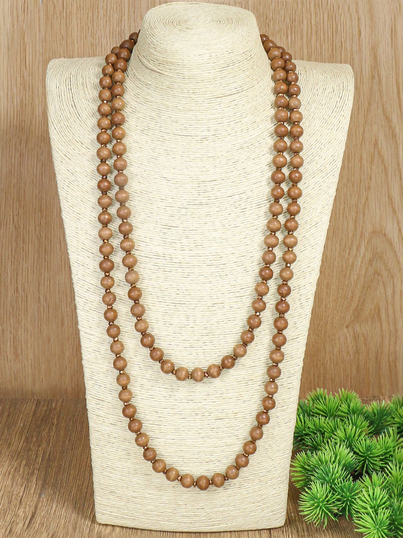 Collar largo de cuentas de madera con estilo cuadrado y temperamento, minimalista, Vintage, a la , con estilo neutro: Default Title