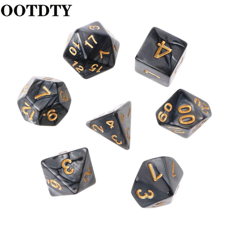 OOTDTY 7 pièces dés polyèdres numéros d'or pour Dragon Pathfinder D20 D12 2xD10 D8 D6 D4 jeu polyèdre dés: Black