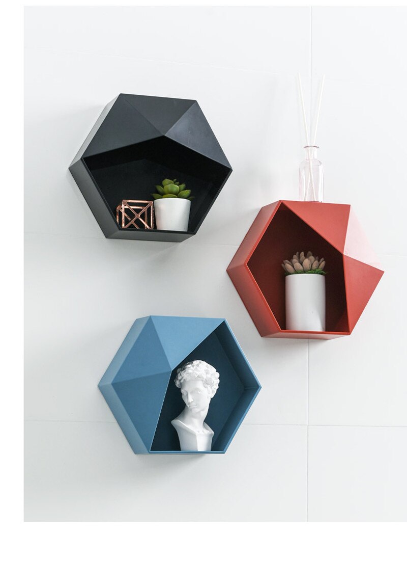 Wall combination storage box Hexagonal geometric rack bathroom ornament living room bedroom bookshelf home decoration