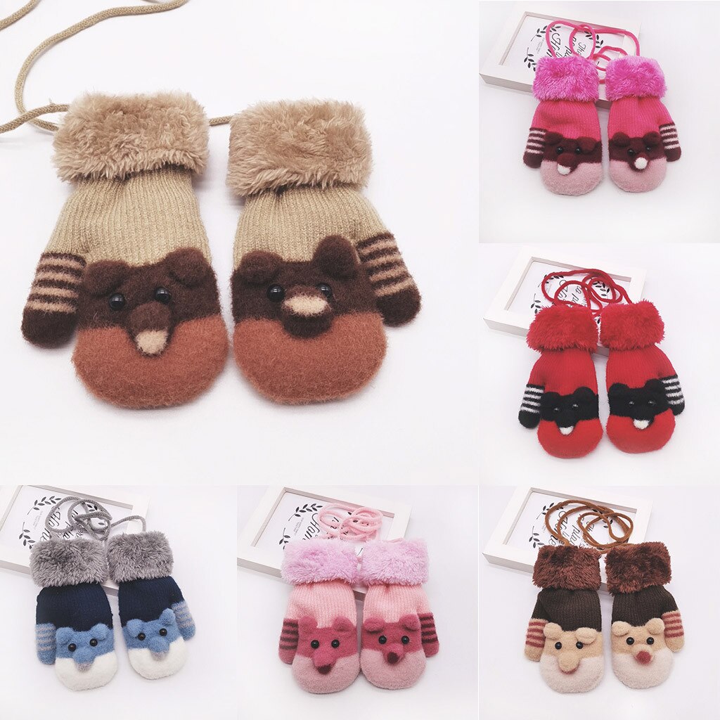 Patchwork Farbe Warme Gestrickte Handschuhe freundlicher freundlicher Jungen Mädchen Winter Karikatur Katze Winter einfarbig Halten warme handschuhe rekawiczki