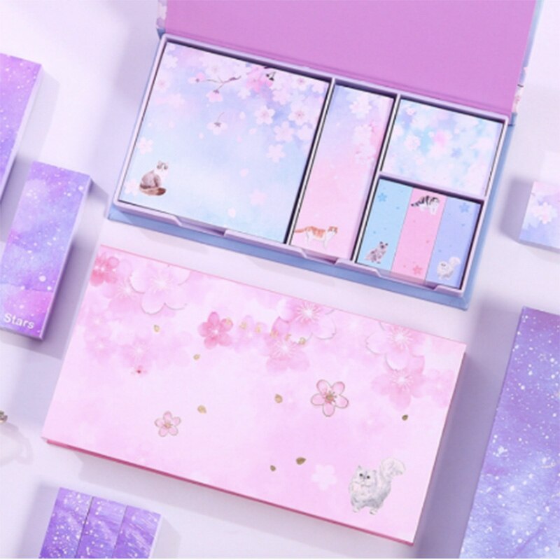 Bloc de notas con dibujos animados, Bloc de notas adhesivas de flores bonitas, almohadillas de escritura multiplegables, etiqueta de , papelería Kawaii, material escolar