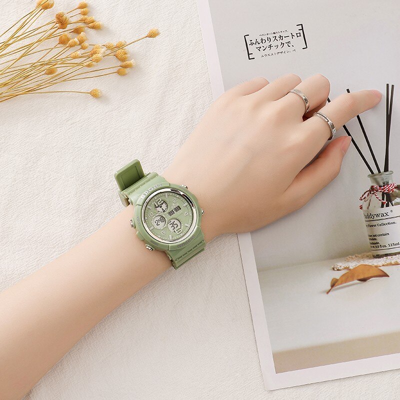 Dames sport digitaal horloge elektronische led waterdichte horloges casual studenten polshorloge meisjesklok: Groente