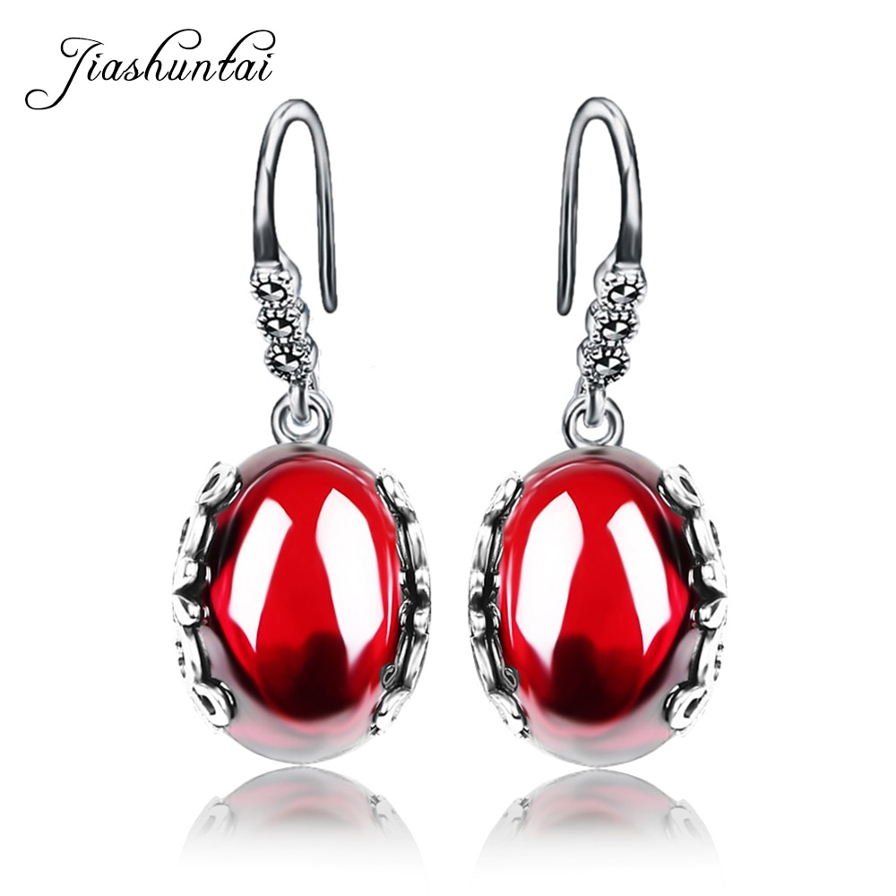 JIASHUNTAI Retrò Orecchini D'argento per Le Donne Dell'annata Rosso Giallo Pietre Preziose con 925 Sterling Silver pendientes Gioielli indiani