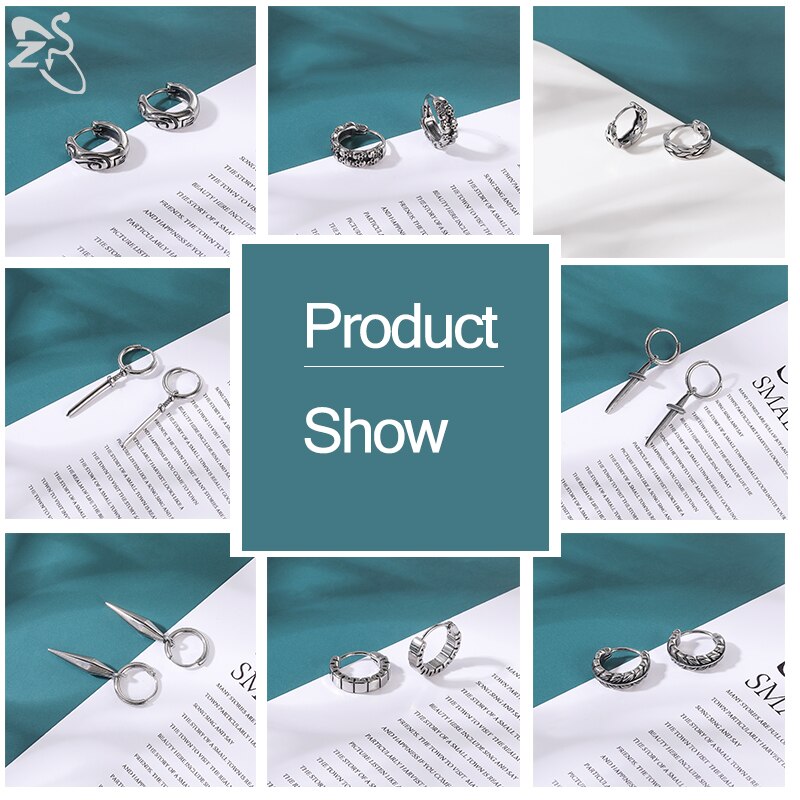 ZS 1 Pair Punk Rock Round Earrings Skull 316L Stainless Steel Ear Ring Crown Wing Earrings for Men Women Hip Hop Ear Piercing