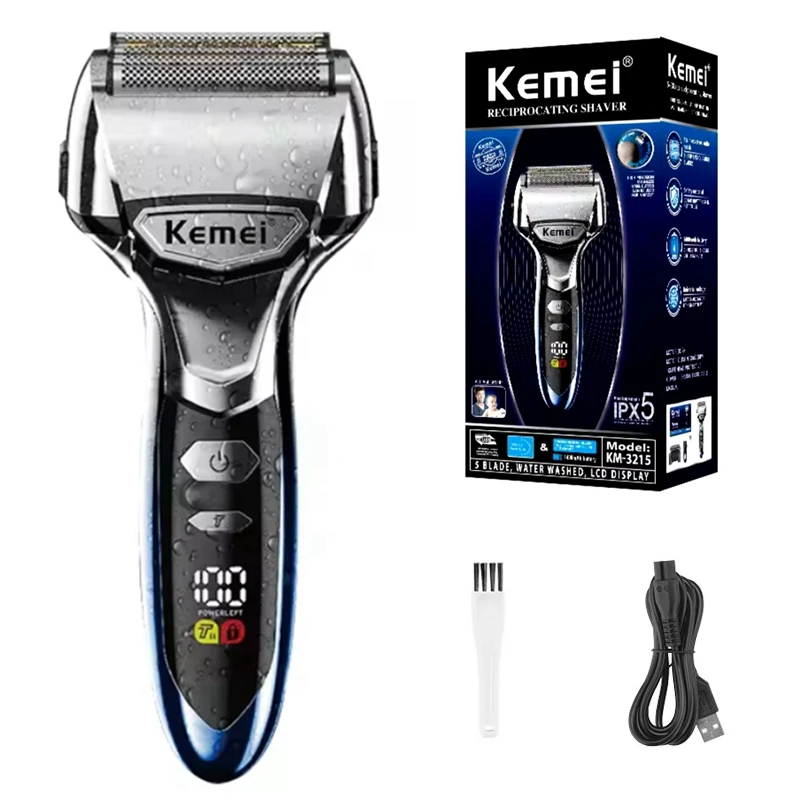 Ipx7 Waterproof Face Electric Shaver Km-3215 5 Cutter Heads Net Floating Trimmer Hair Razor Shaver: Gold
