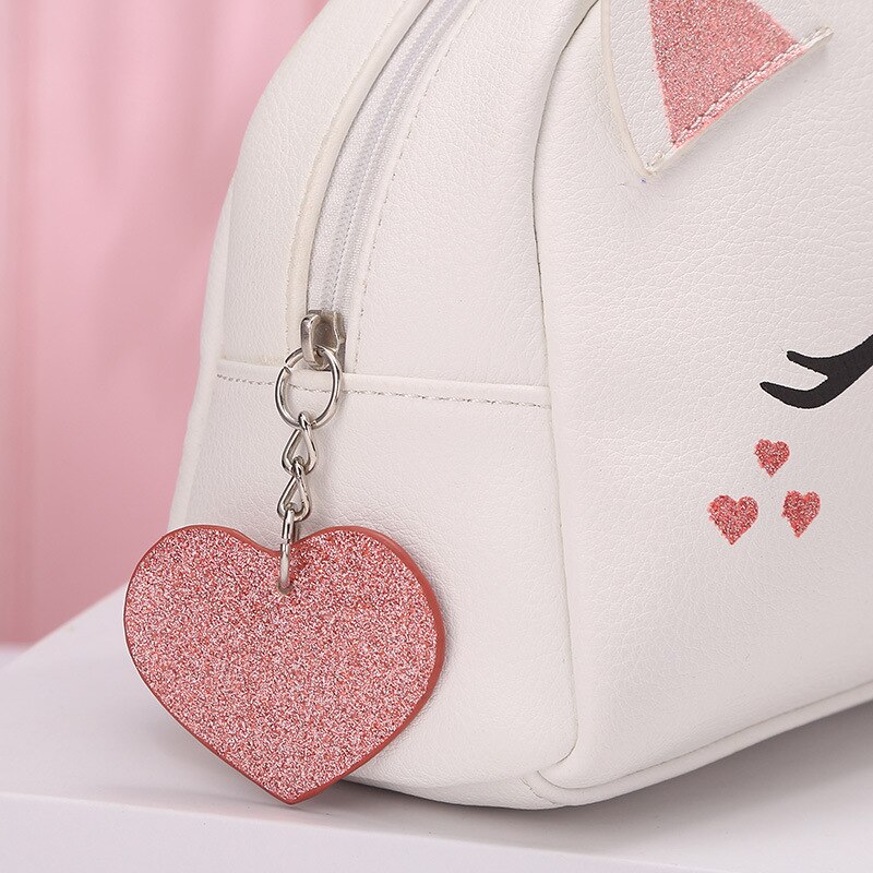 Cartoon Cute Cat Handbag PU Leather Lovely girl Hand bag Ladies Convenient Messenger Shoulder bag White Pink Color Shell package