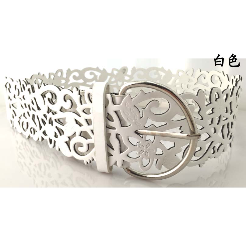 Match uitsparing pin gesp brede riem vrouwen brede buikband mode bloem decoratie strap: white