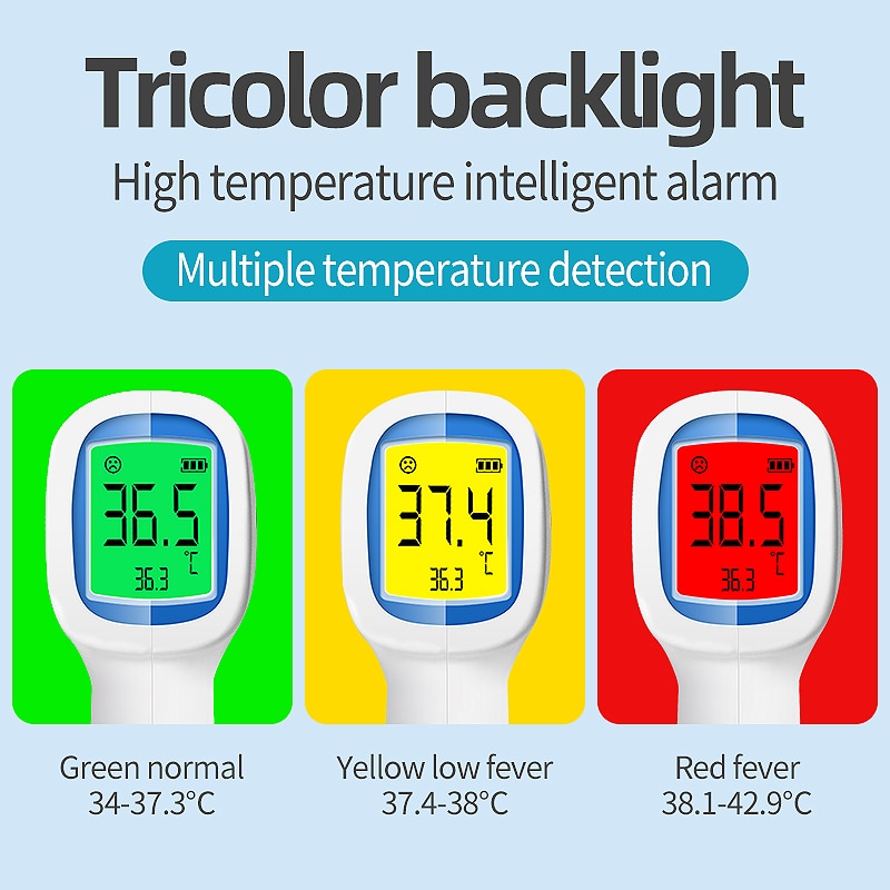 Infrarødt termometer berøringsfri måling pandetemperatur kropsmåler 3 farver baggrundsbelysning digital lcd til voksen baby