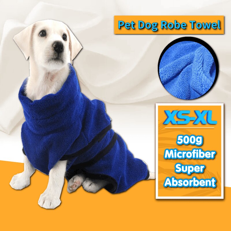 XS-XL Pet Dog Towel Robe For Small Medium Large Cat Dogs 500g Microfiber Super Absorbent Dog Towel Bathrobe Quick-Drying Tool